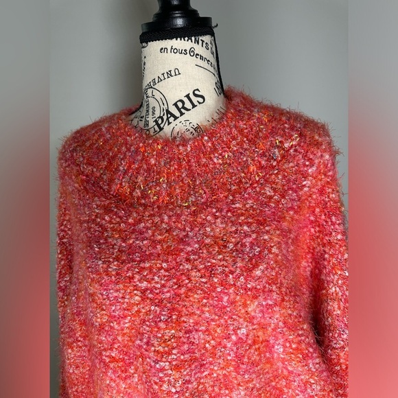 NWT Free People Stardust Pullover Sweater L Red Fuzzy Cropped Mock Neck Cozy Boh - Picture 8 of 11